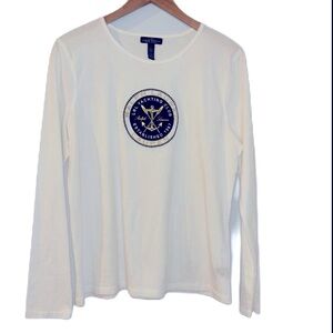 Ralph Lauren White Crew Neck Long Sleeve Tee Embroidered Yachting Crest Size L